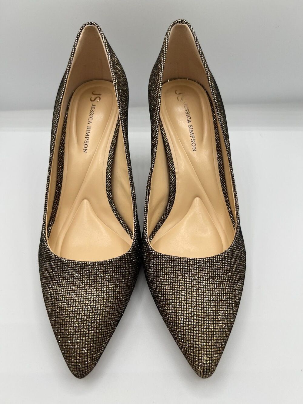 Jessica Simpson Womens Apelphan Pump Fabric Bronze Gold 9.5M Shimmer Stiletto